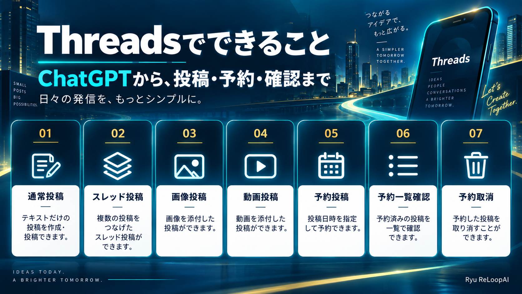 ChatGPTから操作できるThreadsの通常投稿・スレッド・画像・動画・予約・一覧確認・取消
